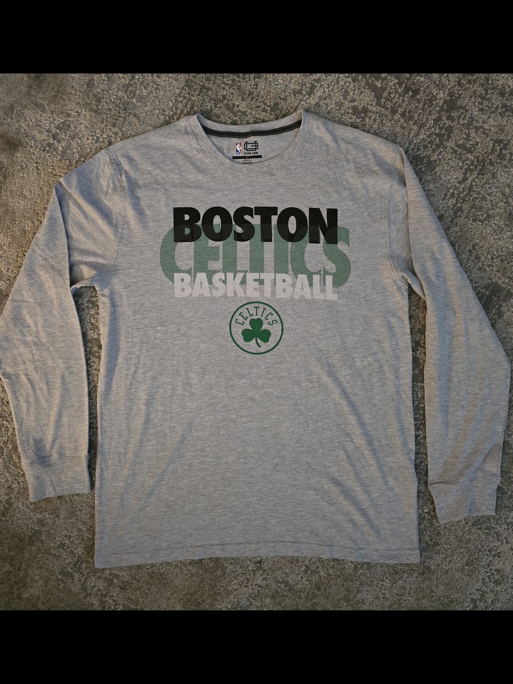 NBA Boston Celtics Gray Long Sleeve Tee with Green and Black Graphics